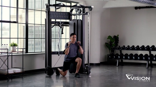 'Vision Functional Trainer-Lunge with Hands At Shoulders'