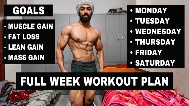'Full Week Gym Workout Plan For Muscle Gain & Fat Loss | Beginners Bodybuilding'