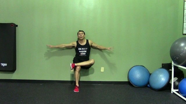 'One Leg Wall Sit - HASfit Squat Exercise Demonstration - One Leg Wall Squat Form - Isometric'