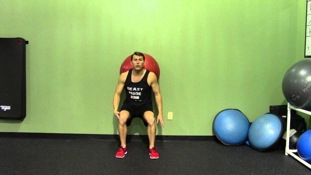 'Exercise Ball Wall Squat - HASfit Beginner Squat Exercise Demonstration - Stability Ball Squat'