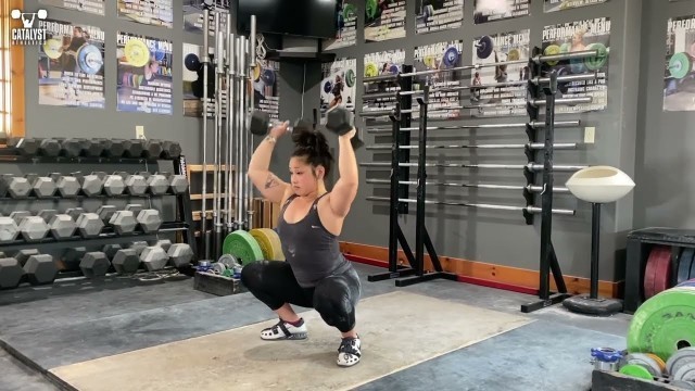 'Dumbbell Press in Squat | Olympic Weightlifting Exercise Library'