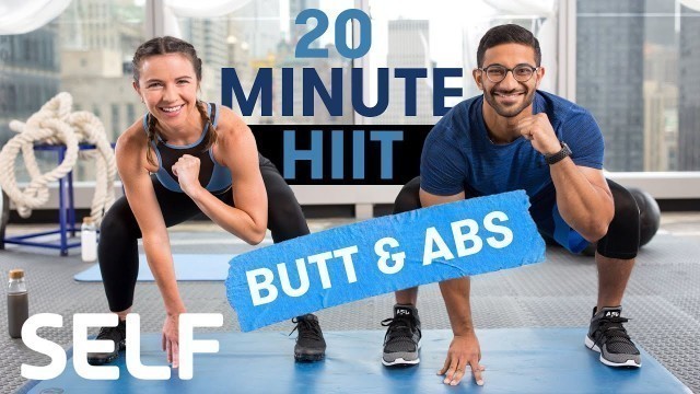 '20 Minute HIIT Cardio Workout Glutes & Abs No Equipment With Warm-Up and Cool-Down | Sweat With SELF'
