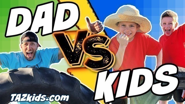 'Dad vs Kids | Tire Flip Challenge | Workout with TAZ Kids Fitness!'