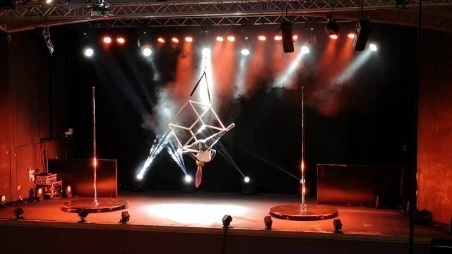 'Lauren Red Aerial Cube at Emily\'s Pole Fitness Weird and Wonderful Show'
