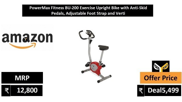 'PowerMax Fitness BU 200 Exercise Upright Bike with Anti Skid Pedals, Adjustable Foot Strap and Verti'